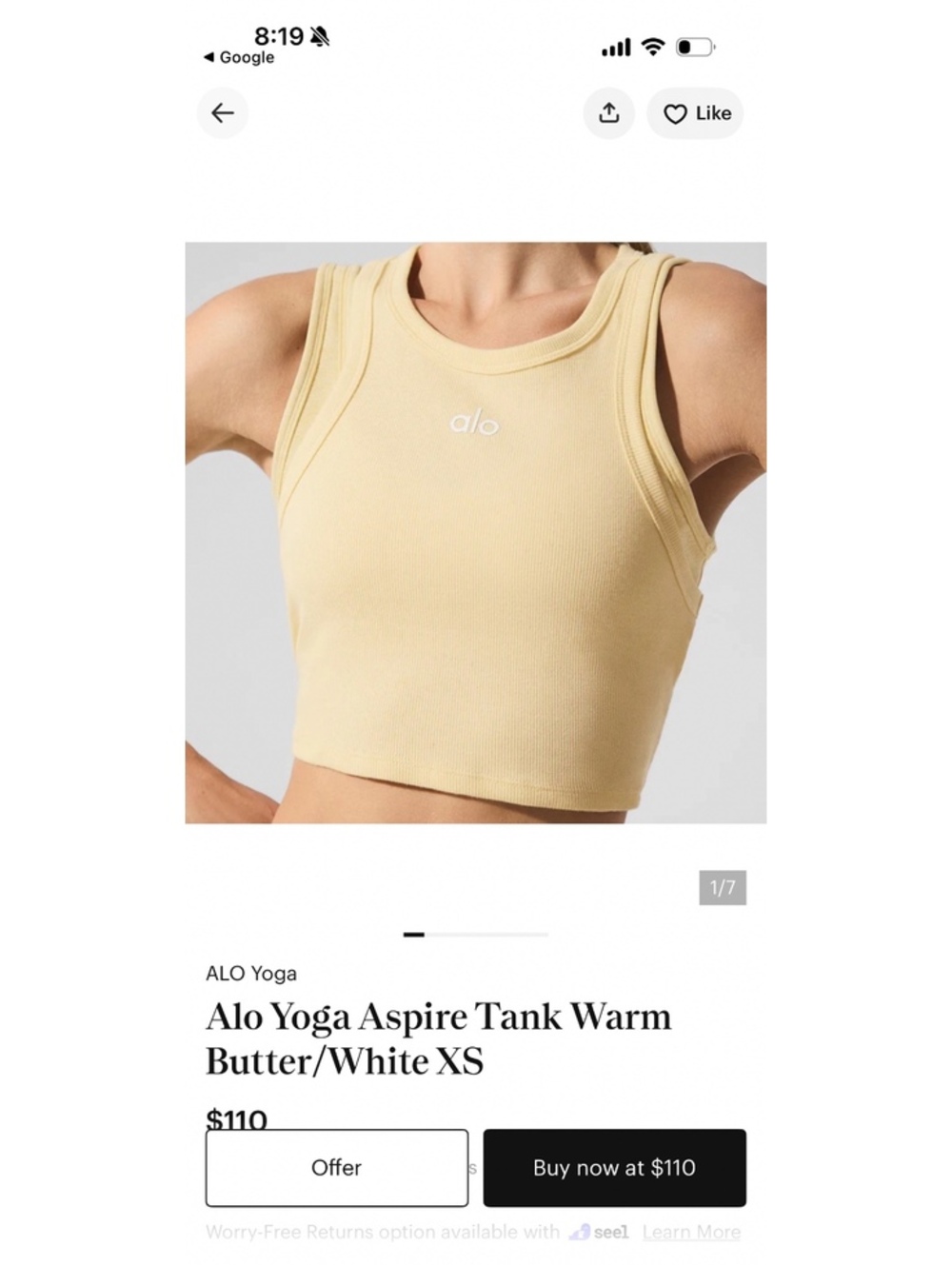 Alo Yoga Aspire Tank warm butter white medium *read description see measurements